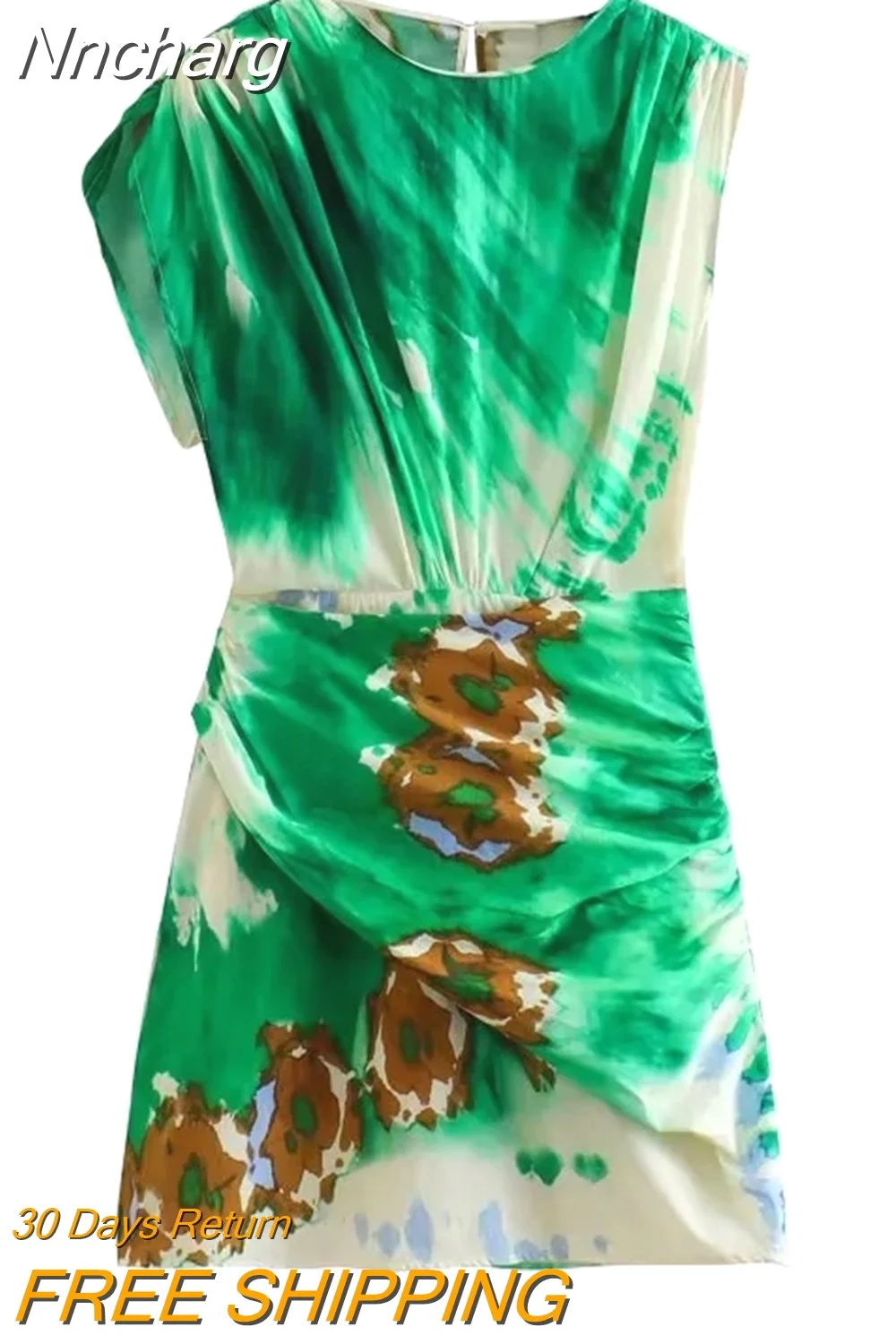Nncharge TRAF 2023 Woman Chic Printed Mini Dress Fashion Sleeveless Vintage Pleated Spring Summer Casual Elegant Slim Dresses
