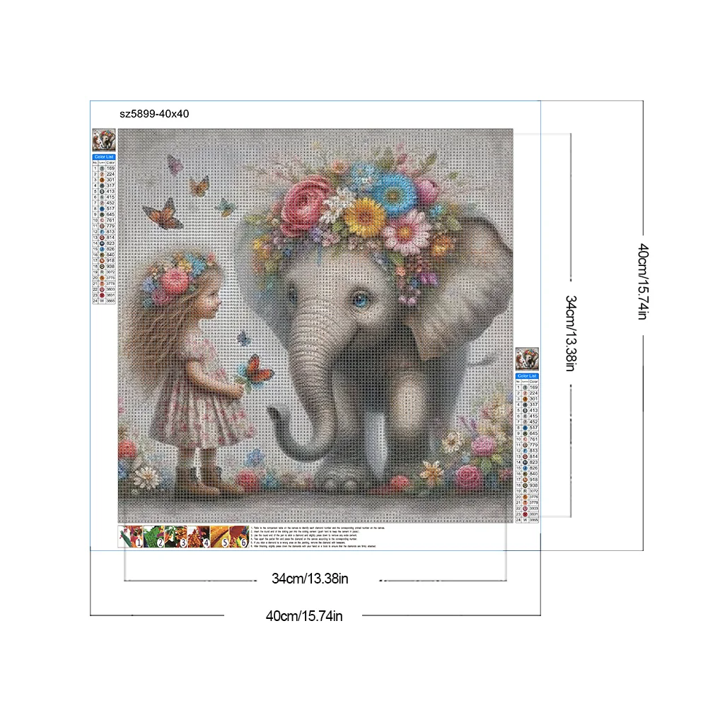 Diamond Painting - Full Round Drill - Girl Elephant(Canvas|40*40cm)