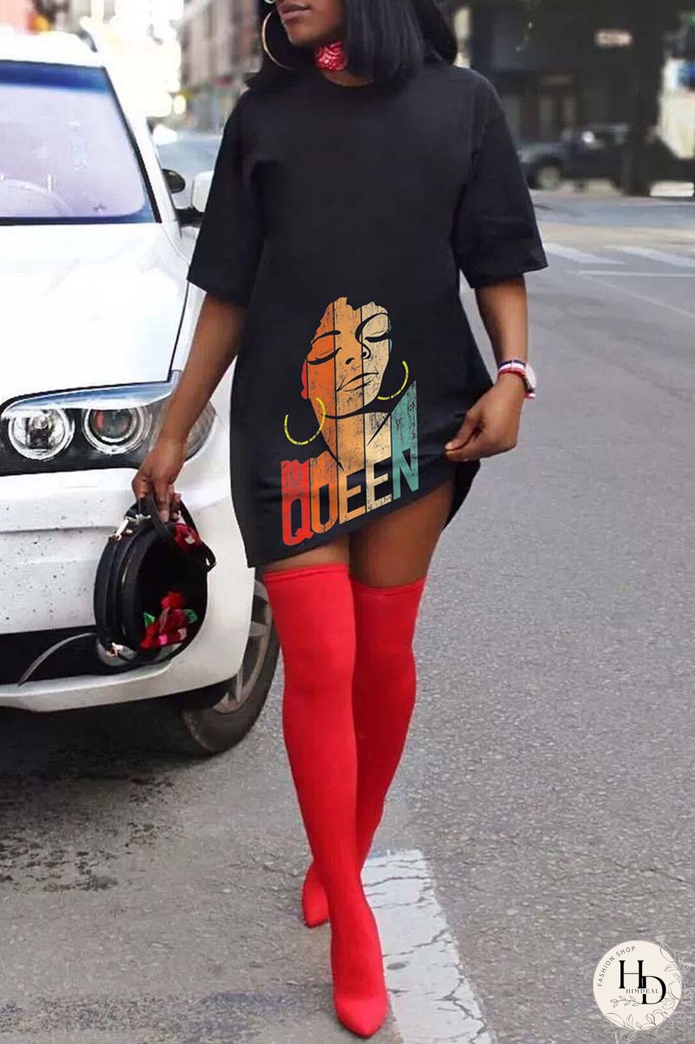 White Casual Print Basic O Neck T-shirt Dress Dresses