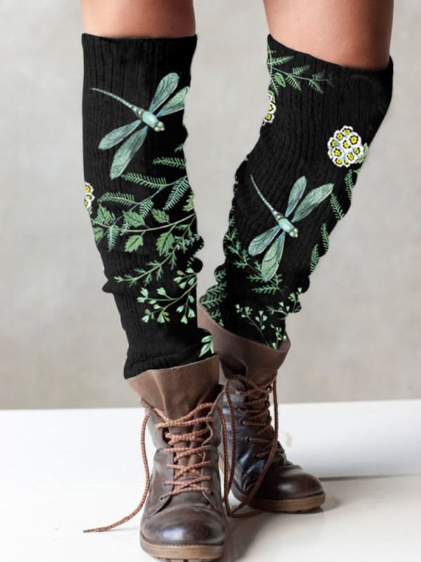 retro printing knitted boots cuffs leg warmer