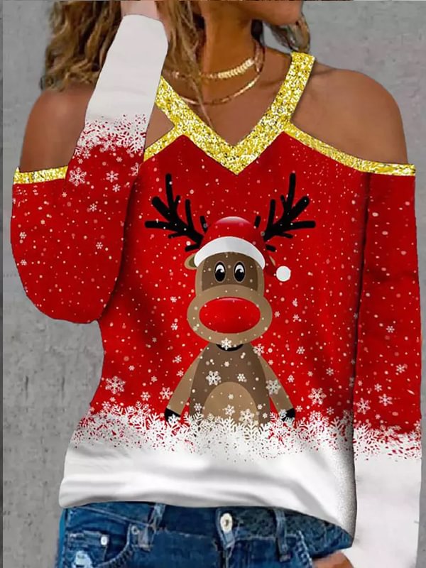Christmas Reindeer Snowflake Sequin Shirt