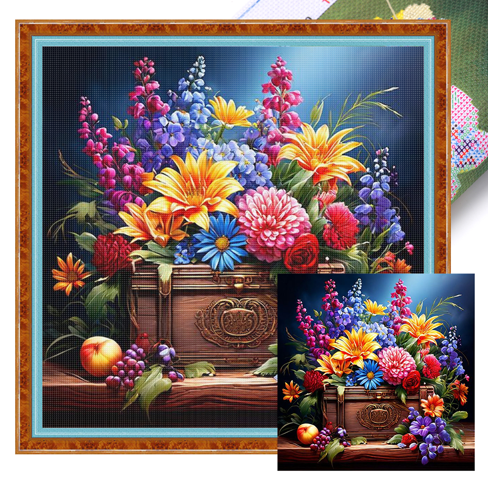 Vintage flower basket Full 11CT Pre-stamped Canvas(40*40cm) Cross Stitch