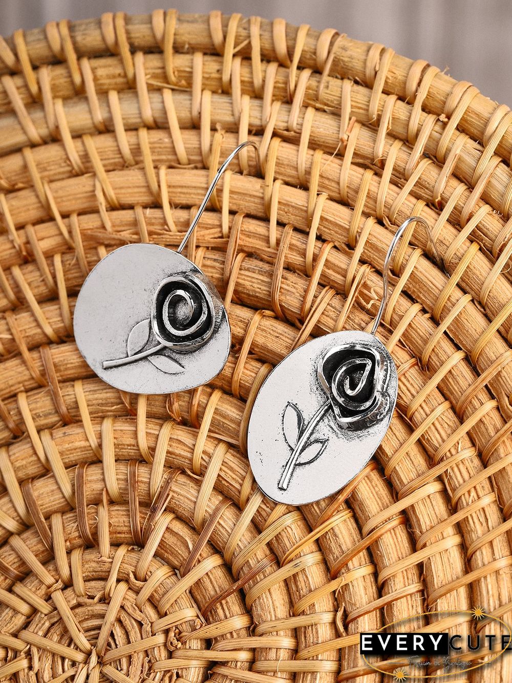 Vintage Boho Asymmetric Leaf Rose Flower Earrings