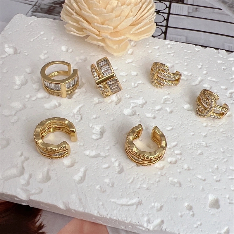 1 Pair Modern Style Minimalist Streetwear Geometric Inlay Copper Zircon 18K Gold Plated Ear Cuffs