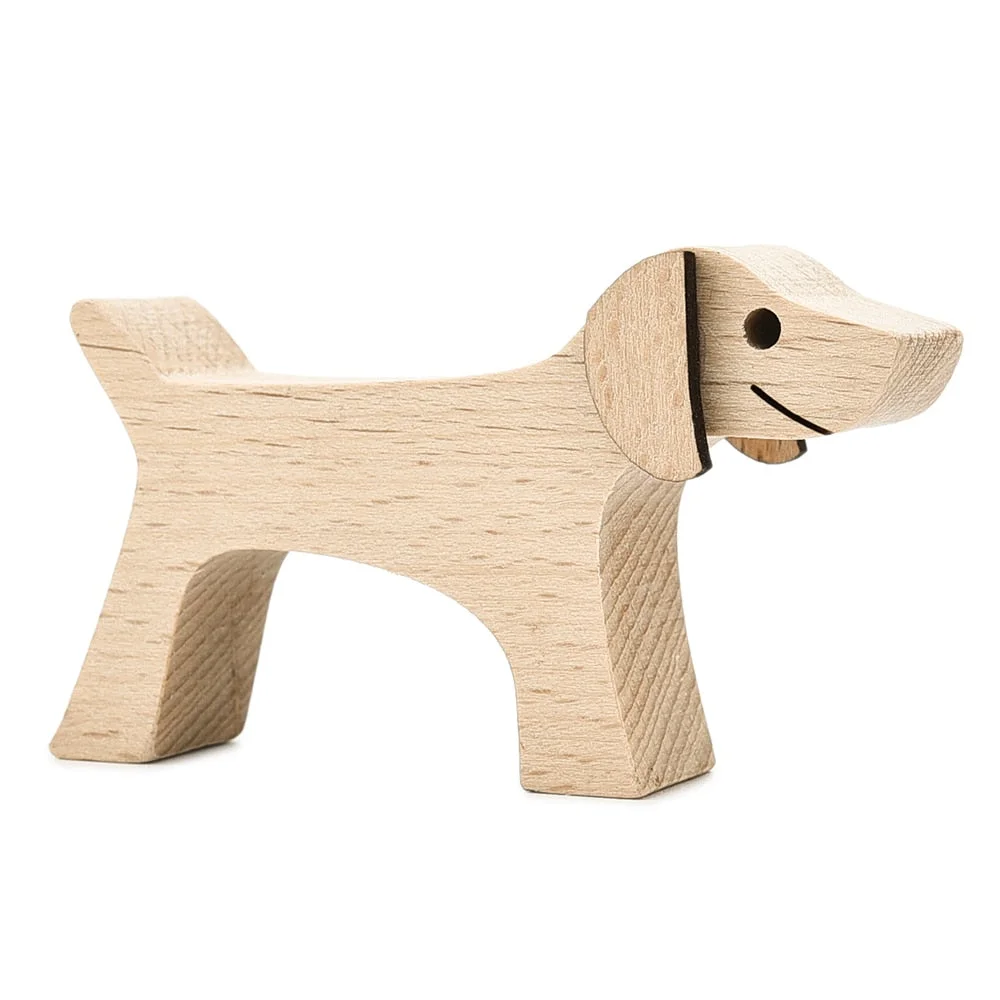 Handmade Wood Dog Decor Sculptures Craft Creative Figurine Ornement Decoration For Bedroom Home Office Decor Gift Natural