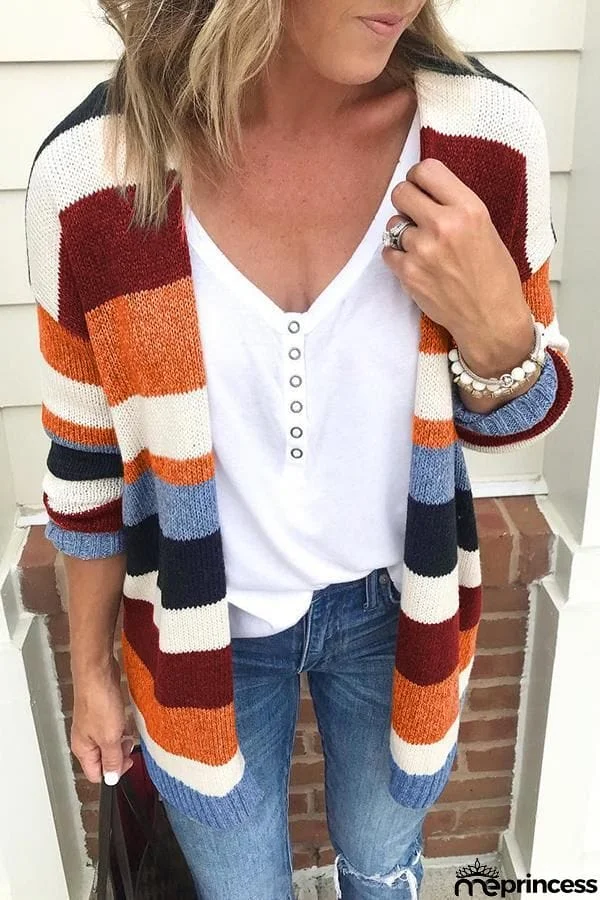Cozy Contrast Striped Cardigan