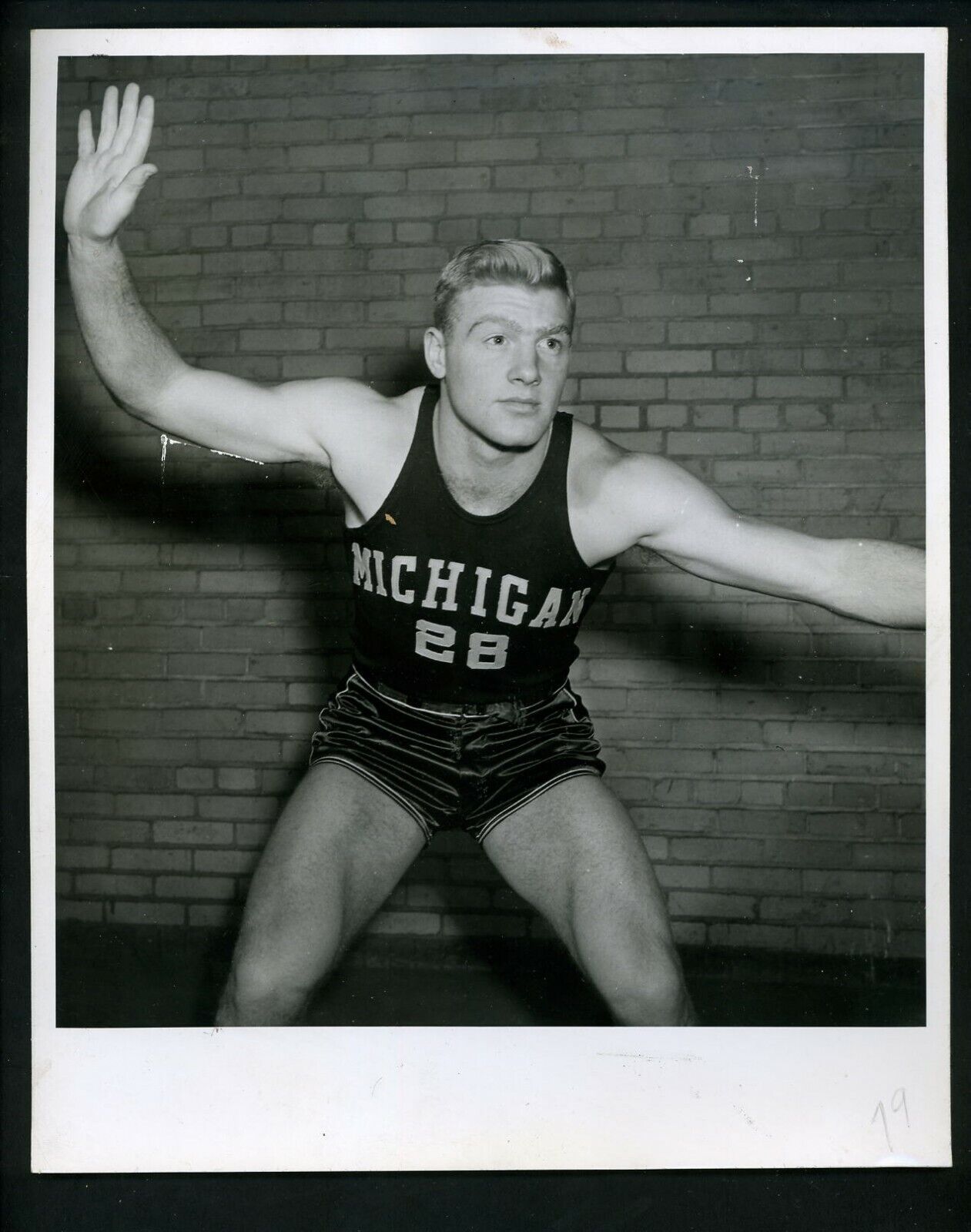 Pete Elliott Official Michigan Basketball 1946 Type 1 Press Original Photo Poster painting