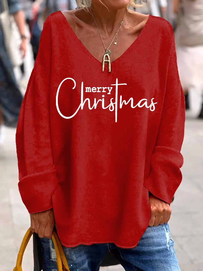 Women's Merry Christmas Print Casual Long Sleeve T-Shirt