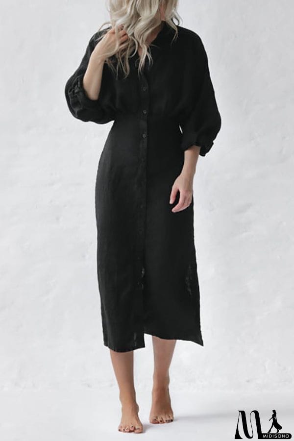 MidiSono - Button Bat Sleeve Midi Shirt Dress