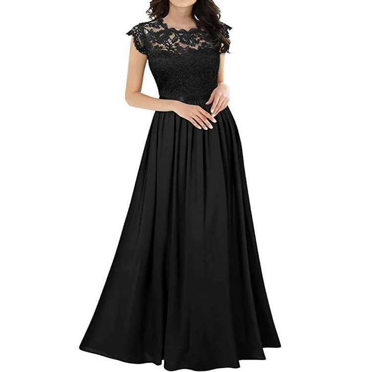 Uveng Chiffon Women's Fashion Temperament Commute Elegant Lace Long Dress