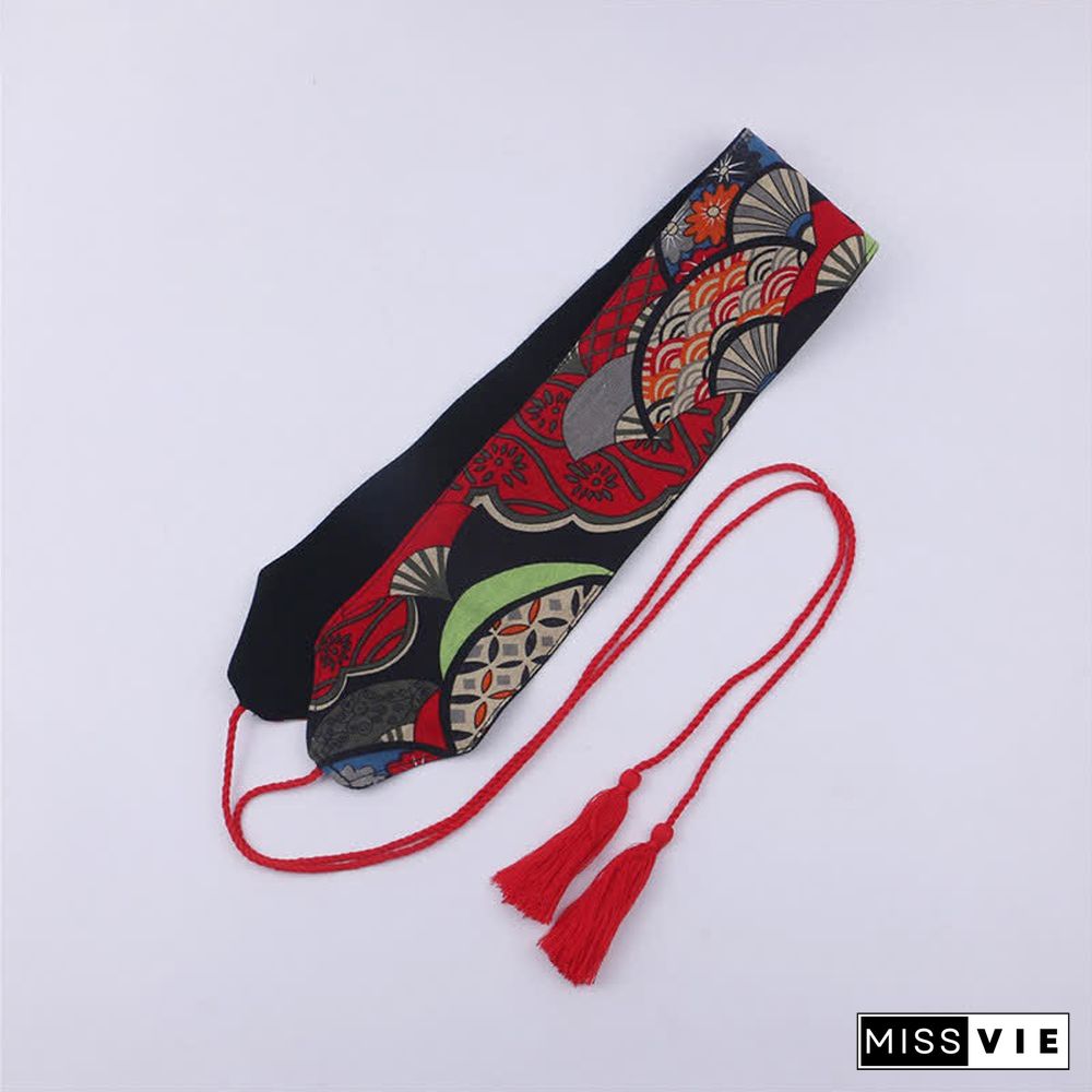 Vintage Print Tassel Lace Up Hanfu Waistband