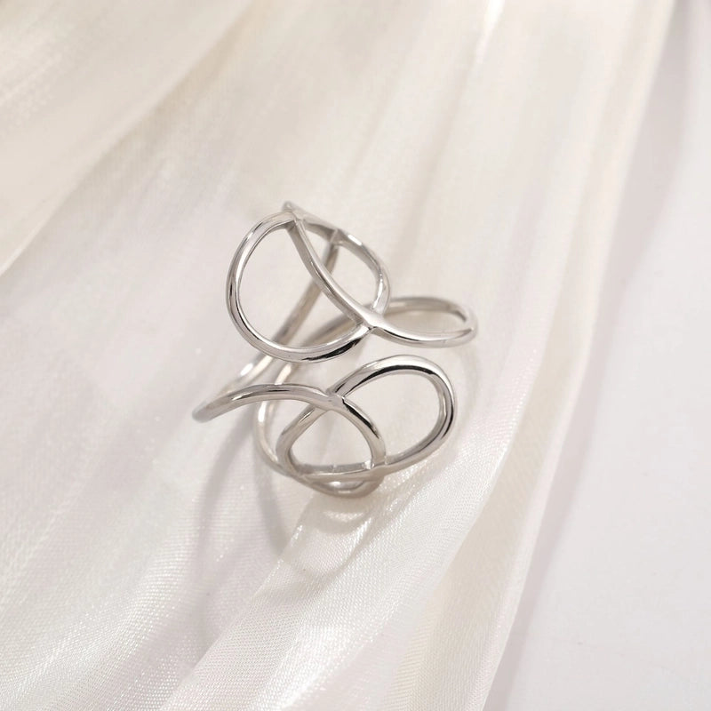 Basic Minimalist Classic Style Irregular Pentagram Lines 304 Stainless Steel Plating Open Rings