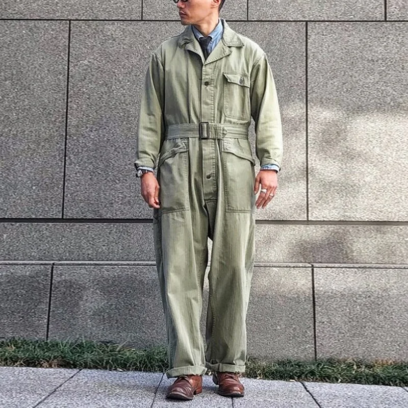 Loose Straight Fit Army Green Long Sleeve Jumpsuit