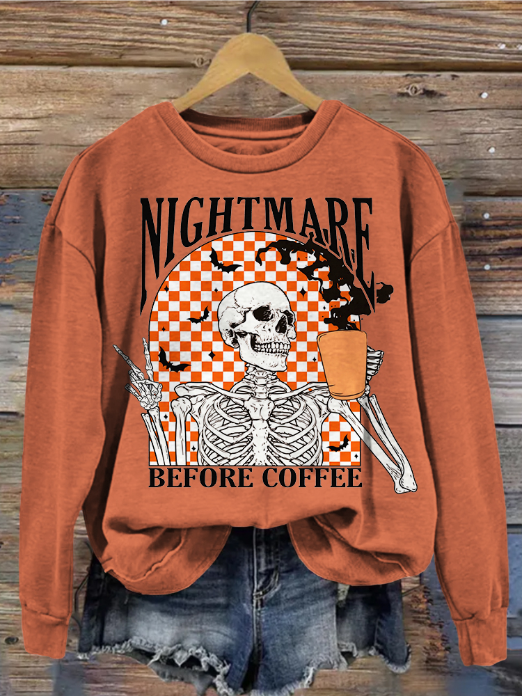 Nightmarf Before Coffee Funny Halloween Sweatshirt wearshes