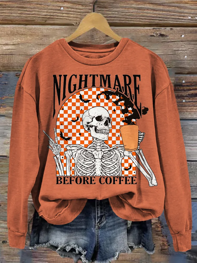 Nightmarf Before Coffee Funny Halloween Sweatshirt