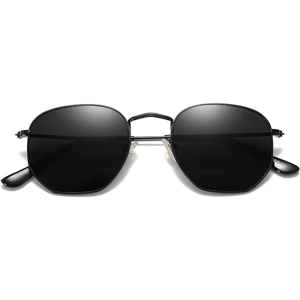 Square Polarized Sunglasses for Women Men Small Hexagonal Polygon Mirrored Lens SJ1072 Black