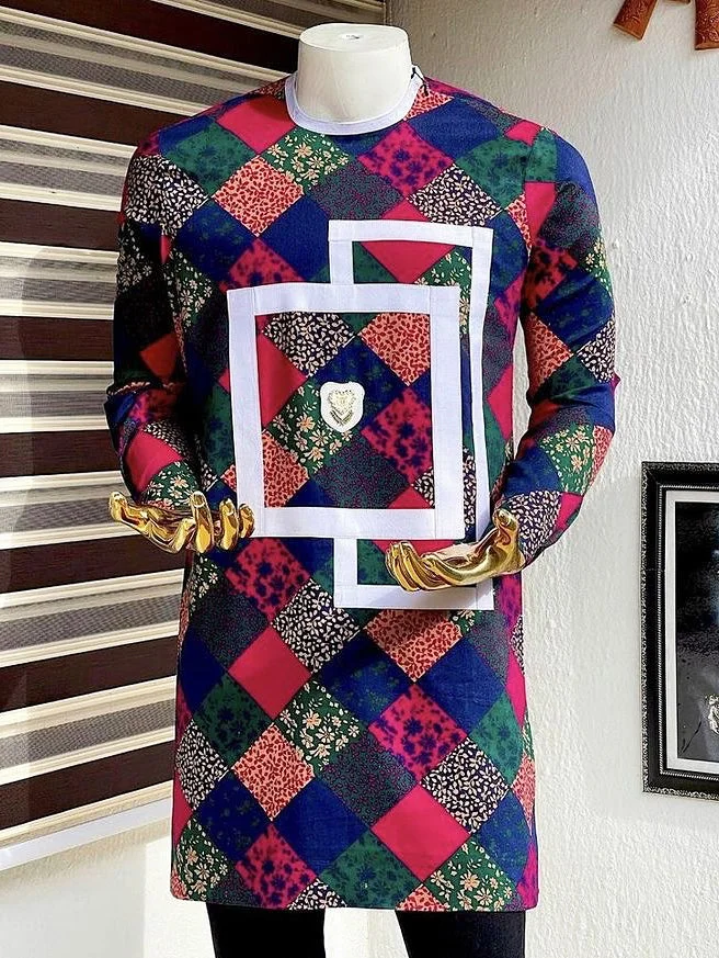 Men's fashion casual color geometric print tops