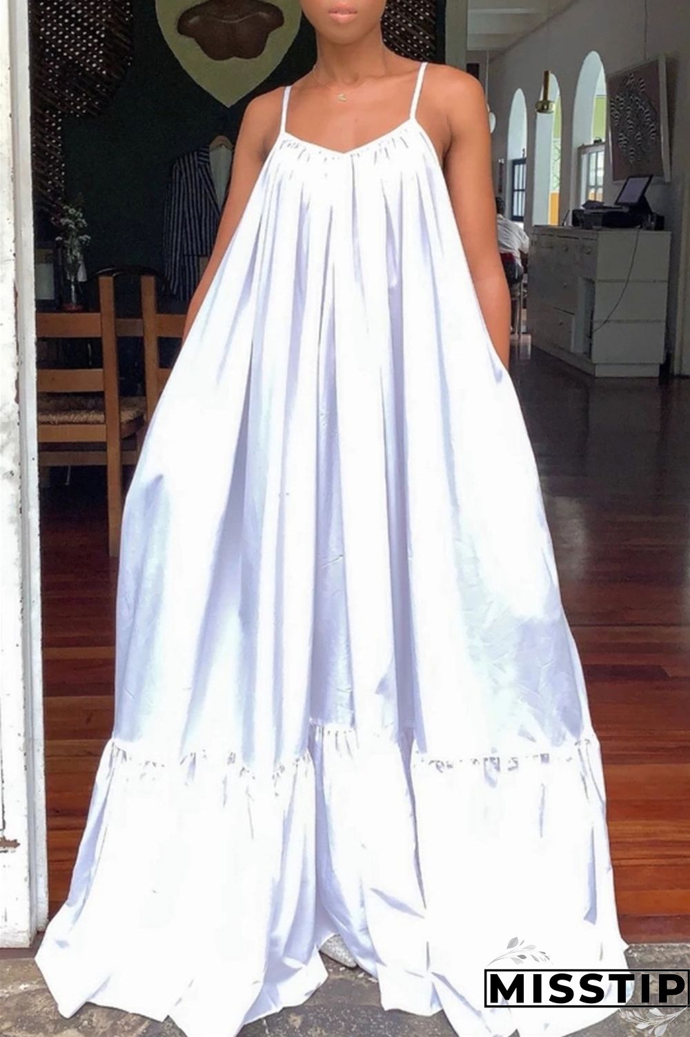 Pink Sexy Casual Solid Backless Spaghetti Strap Loose Sling Dress