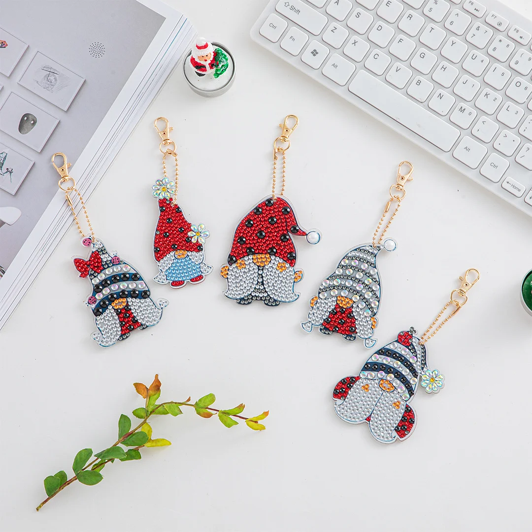5pcs/set DIY Diamonds Painting Keychain Ladybird Goblin Special-shaped Art Craft (Double Side)