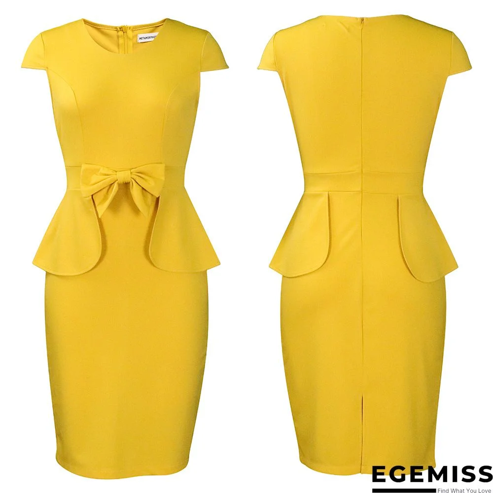 Yellow Fashion Casual Solid Patchwork Slit O Neck Sleeveless Dress Dresses | EGEMISS