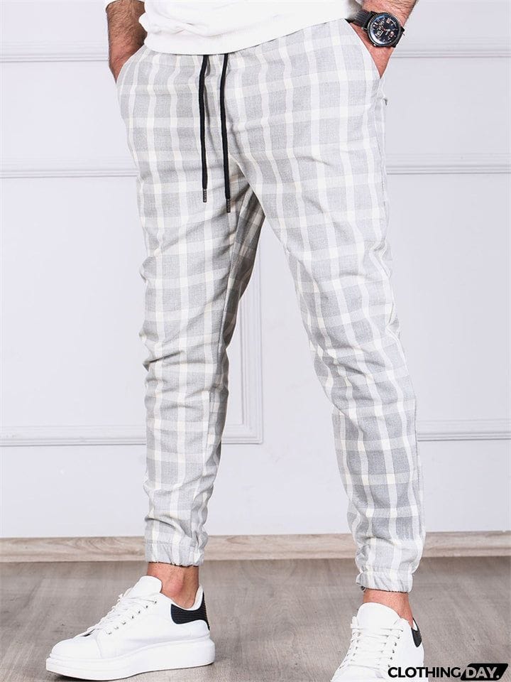 Men's Casual Vintage Plaid Drawstring Ankle Tied Pants