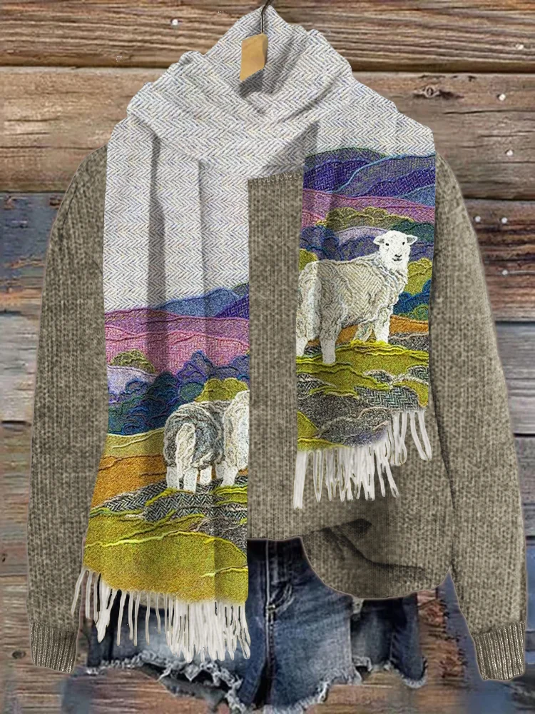 Comstylish Mountain & Goat Cozy Knit Scarf