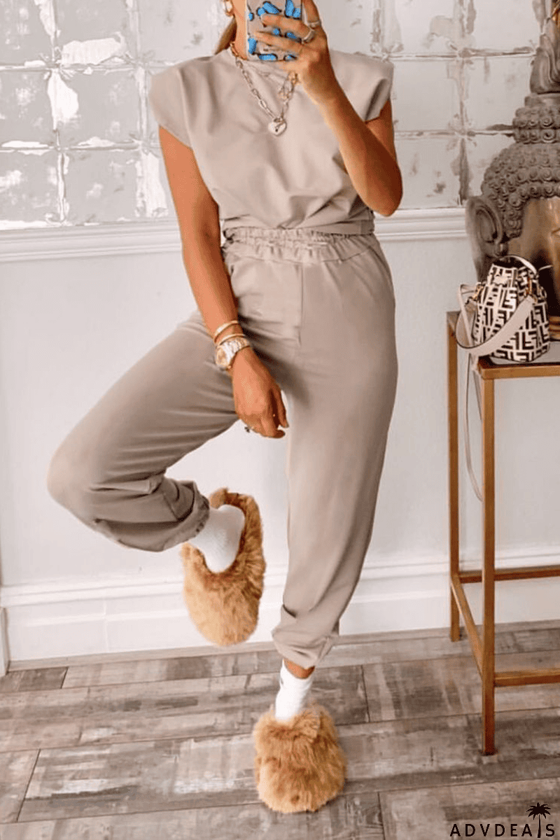 Padded Shoulder T Shirt Pants Set