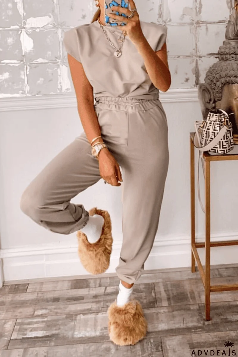 Padded Shoulder T Shirt Pants Set