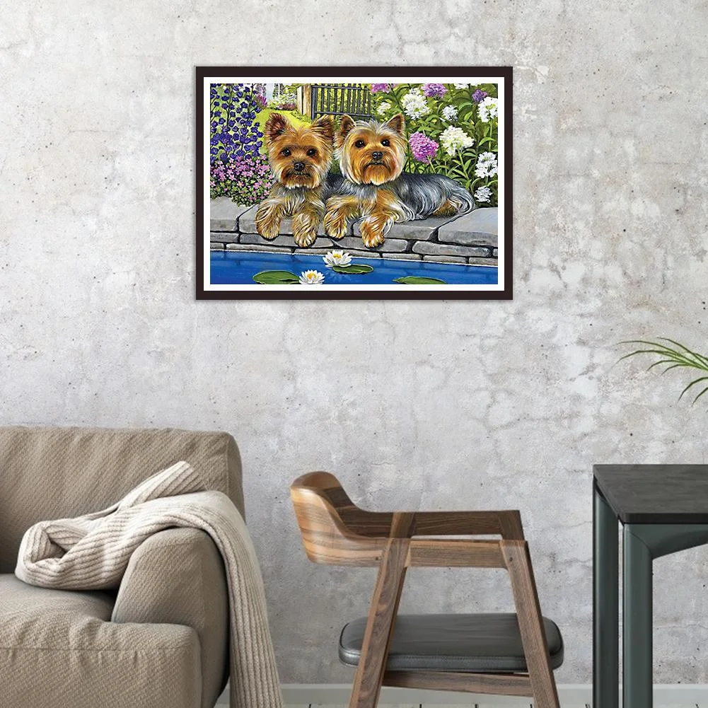 Diamond Painting - Full Round Drill - Flower Dogs(40*30cm)
