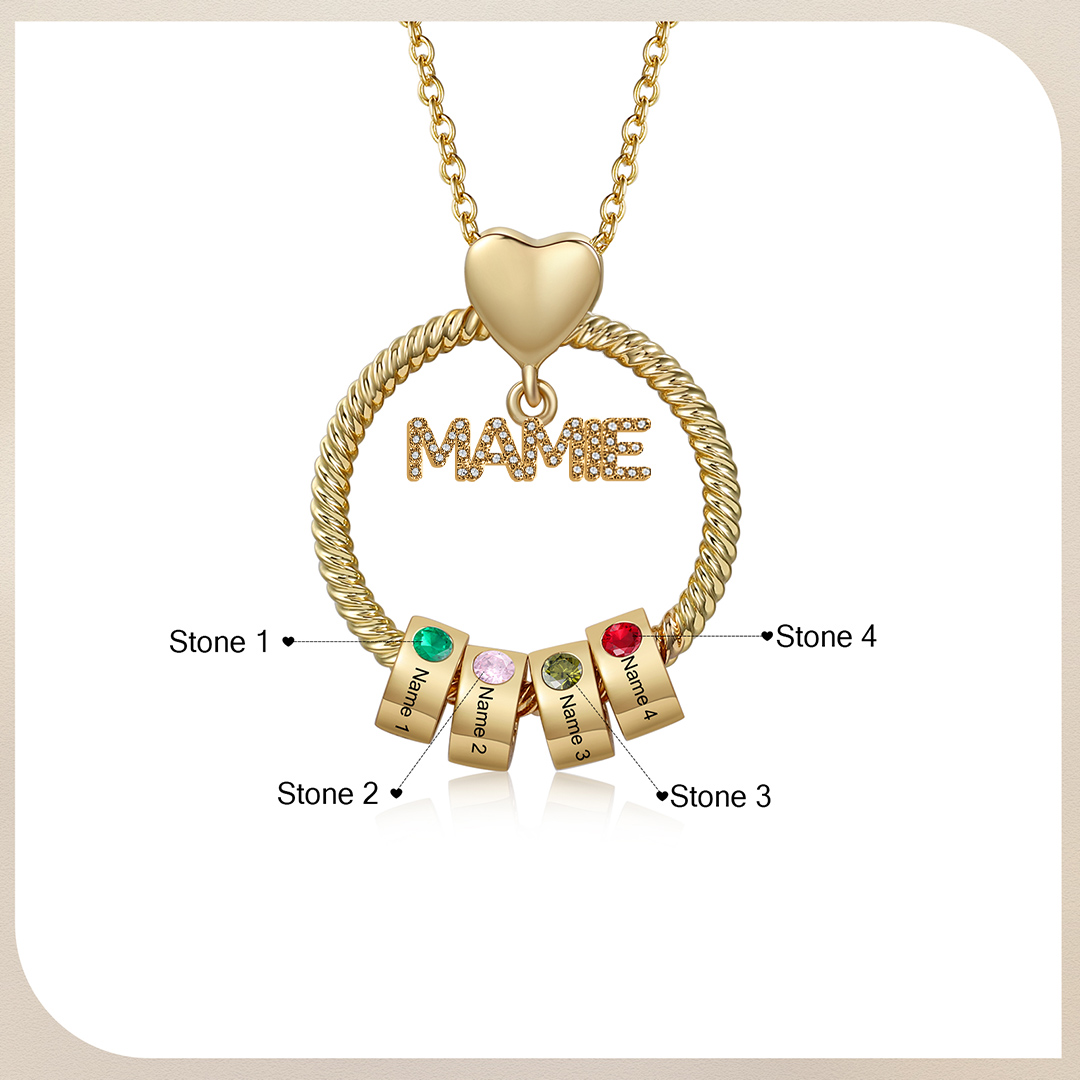 À ma Mamie - Collier Personnalisé Pendentif 4 Prénoms et Pierre de naissance Or/Argent｜Jessemade