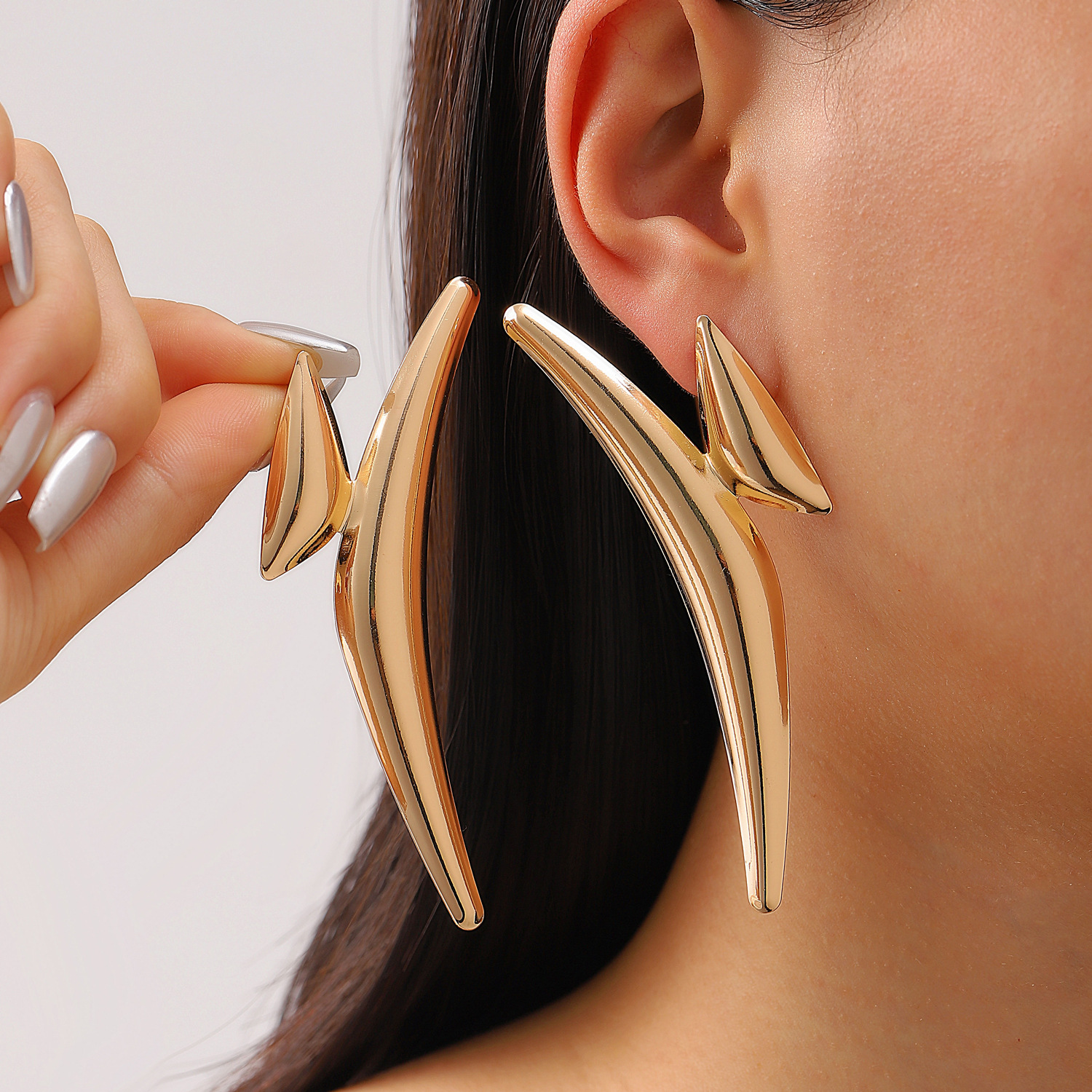 Exaggerated Geometric Triangle Gold-Plated Earrings
