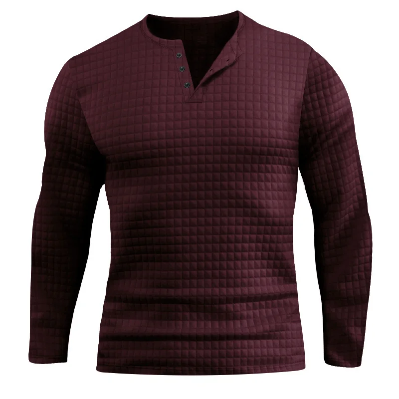 Men's Small Checker Sports Slim Fit Breathable Long Sleeved T-shirts Leisure Henley Shirt