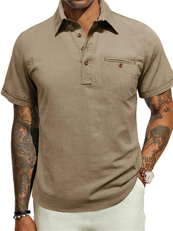 Men's Hawaii Short-sleeved Beach Shirts Lapel Men's Shirts Cotton Linen Tops