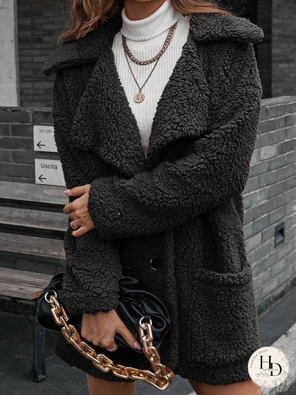 Coats Bubble Fluff Loose Lapel Pocket Trench Coat for Women