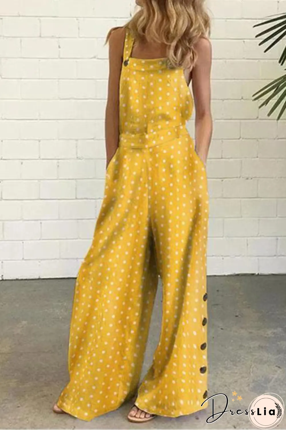 Elegant Dot Print Square Collar Straight Jumpsuits(10 Colors)