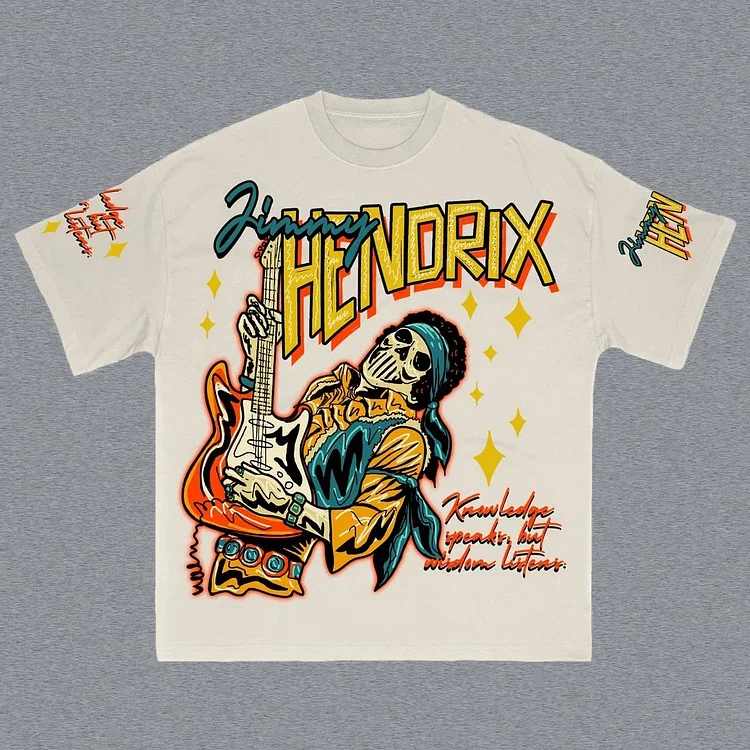 Hendrix Fashion Guitarist Graphic Cotton T-Shirt