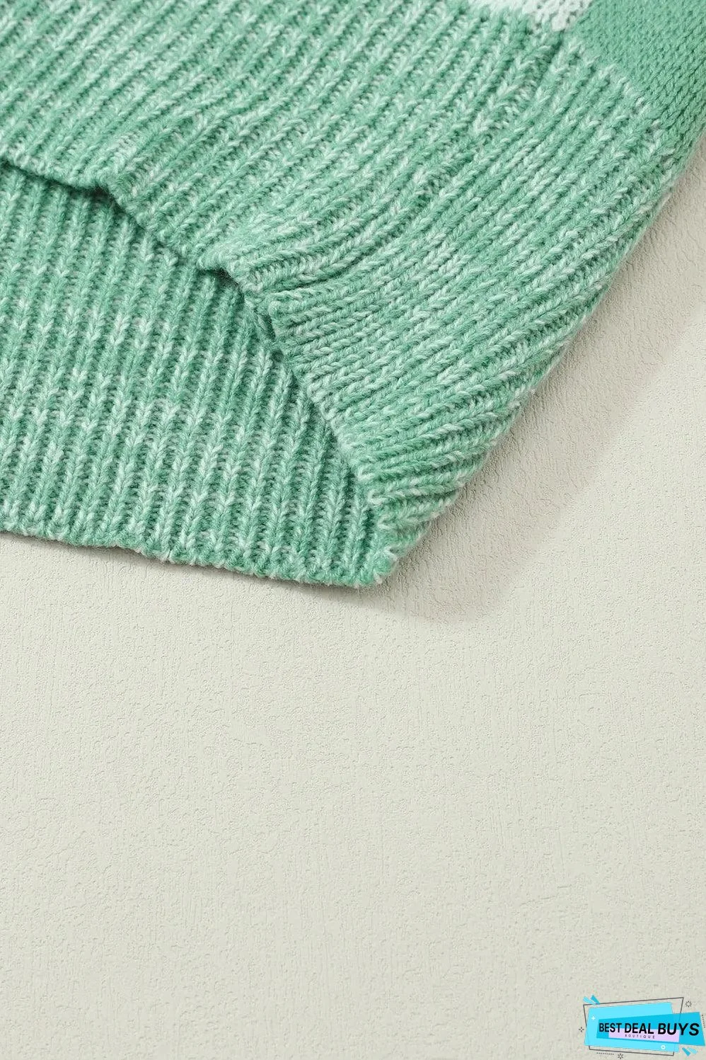 Mint Green Checkered Print Drop Shoulder Sweater