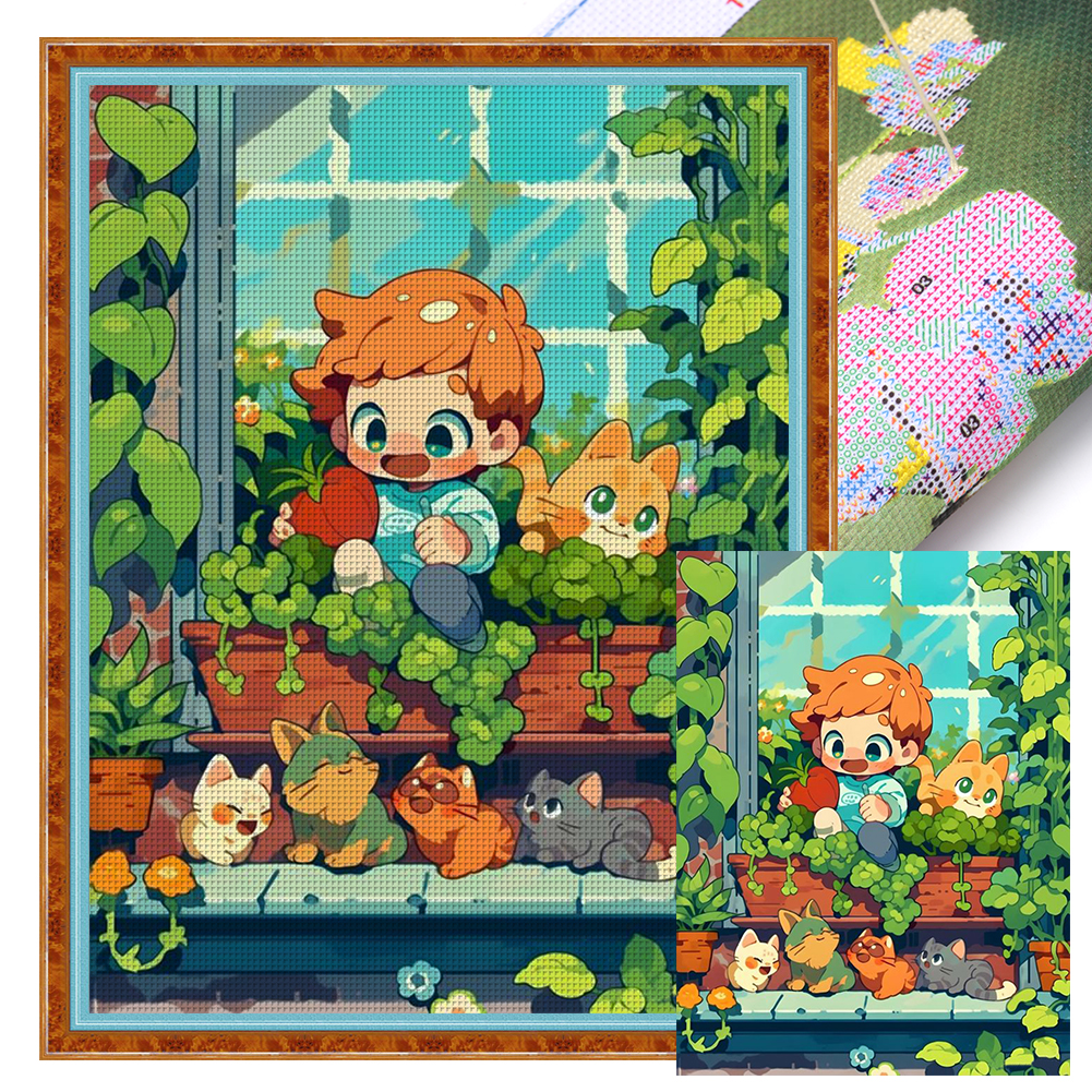 Cartoon Boy Full 11CT Pre-stamped Canvas(50*65cm) Cross Stitch