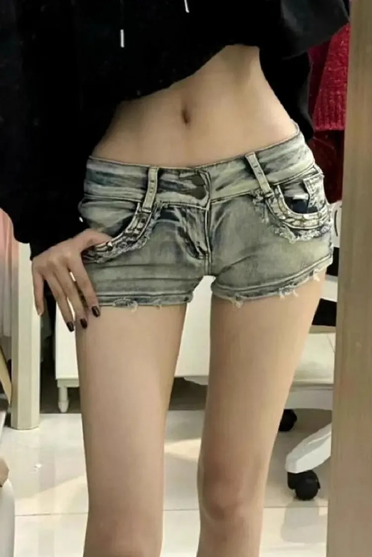 Low Rise Pocket Jean Shorts for Women