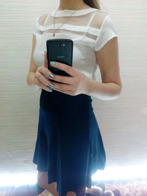 New Ladies Black Tulle Sheer Blouses Shirts Women's Tops Chiffon Blouse Short Hollow Out Blusas Femininas Summer