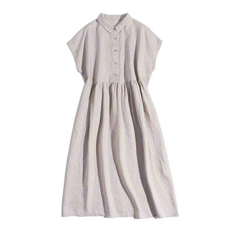 Uveng Uveng Literary And Art Small Collar Falling Shoulder Sleeve Shirt Skirt Short Sleeve Casual Dress Sleeveless Dress