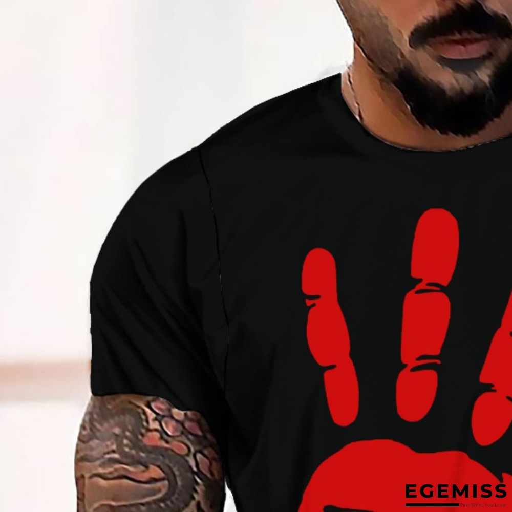 3D Digital Printed Red Hand Men's Casual Loose Short Sleeve T-shirt | EGEMISS
