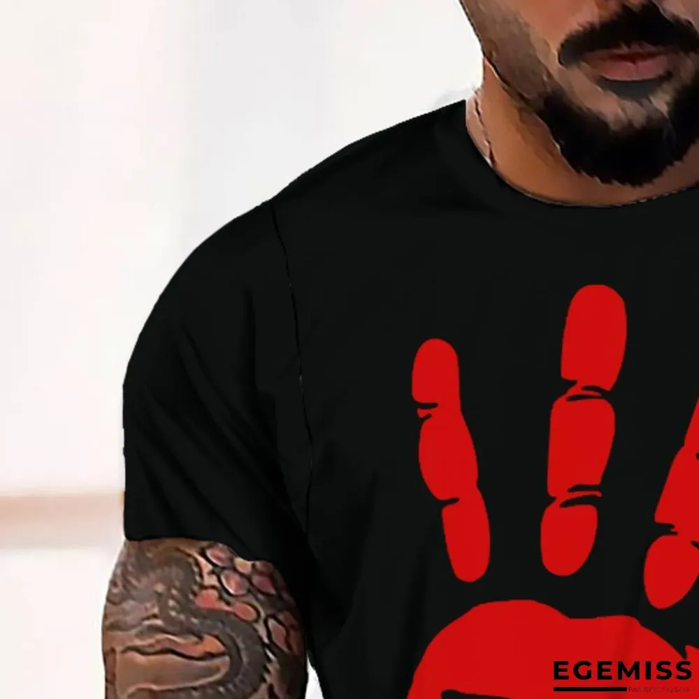 3D Digital Printed Red Hand Men's Casual Loose Short Sleeve T-shirt | EGEMISS