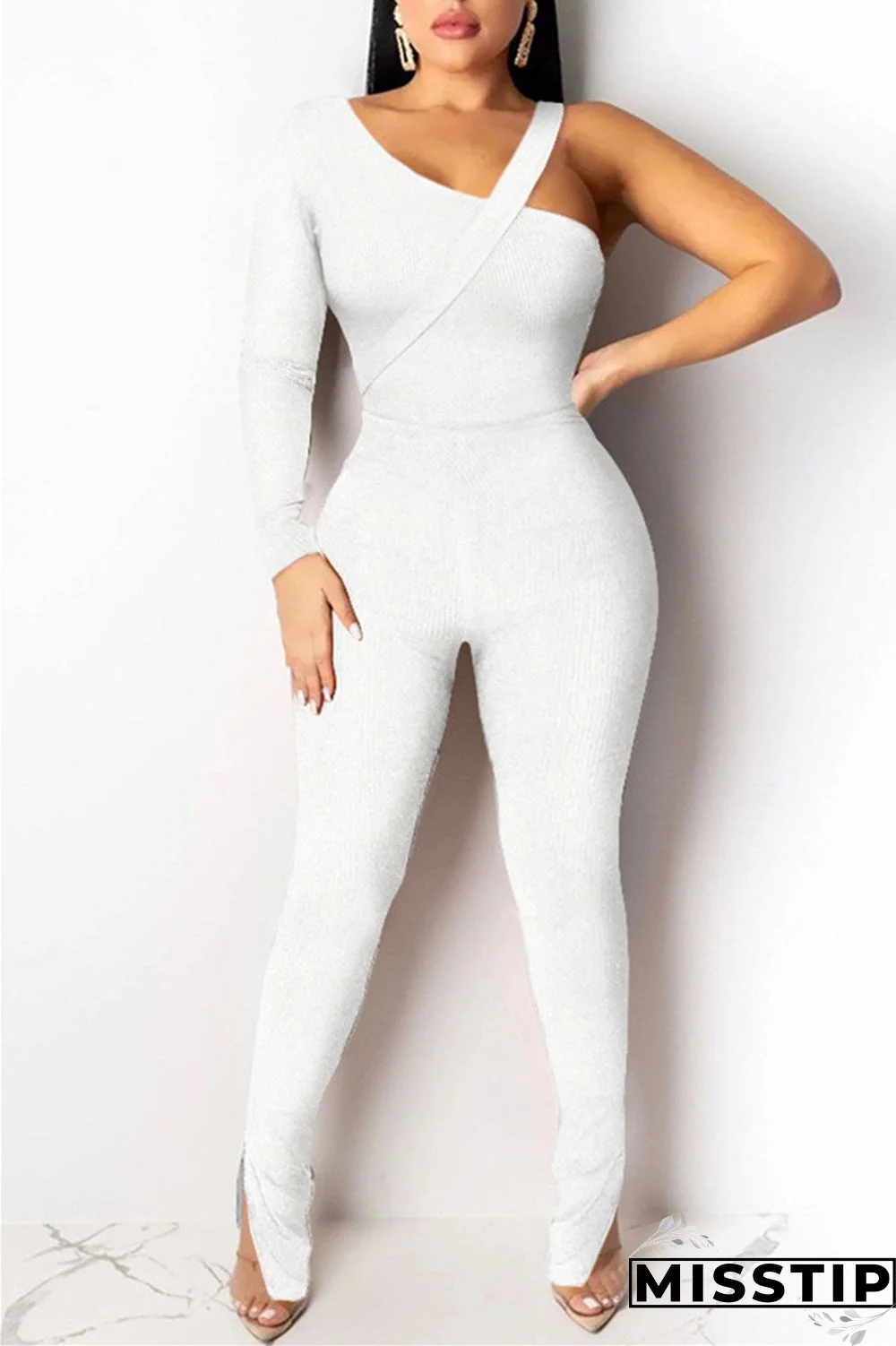 Black Fashion Casual Solid Patchwork Slit Oblique Collar Long Sleeve Two Pieces