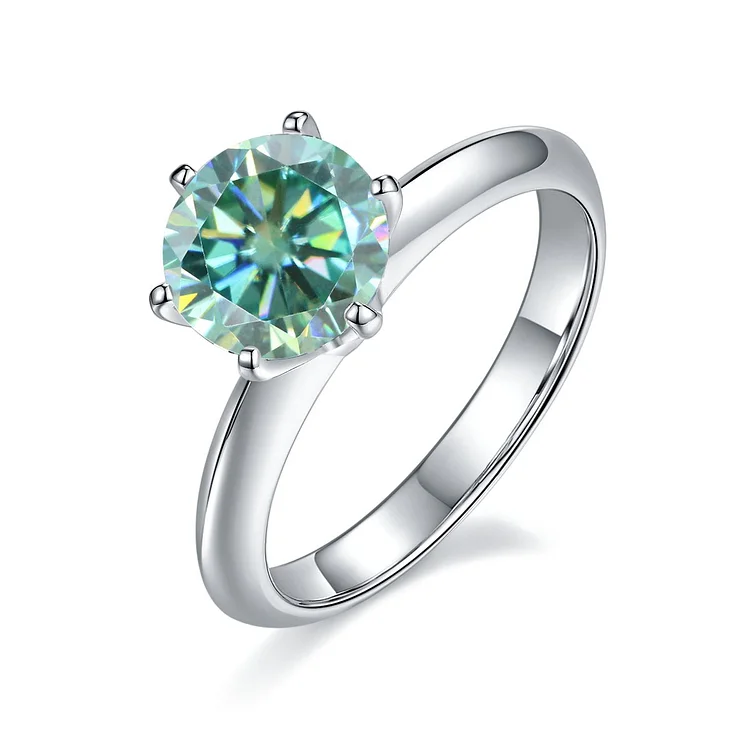 925 Sterling Silver Round Green Moissanite Solitaire Engagement Ring