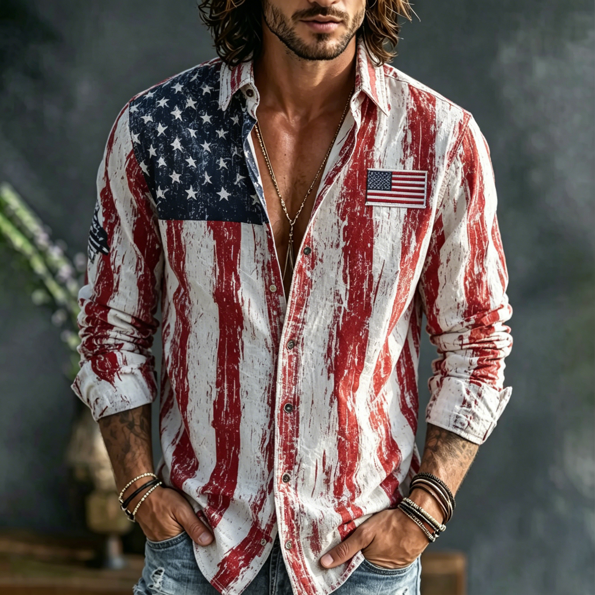  Men's Anniversary Celebration Commemorative Printed Long Sleeve Shirt Westsshops