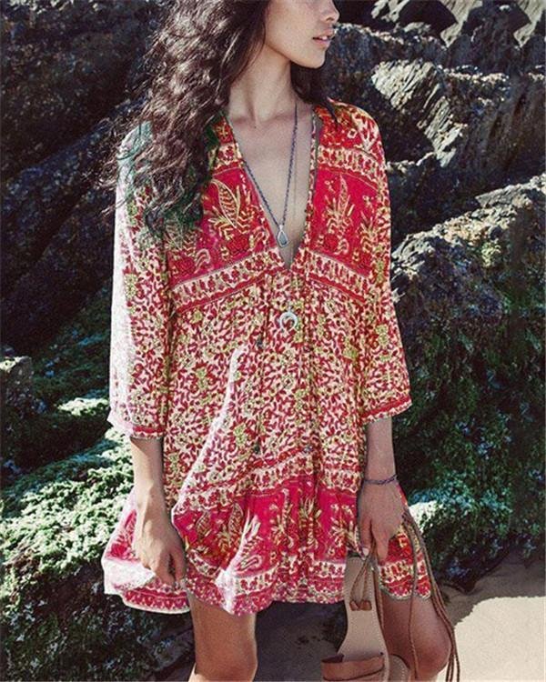 V Neck Women Dresses Shift Daily Bohemian Dresses