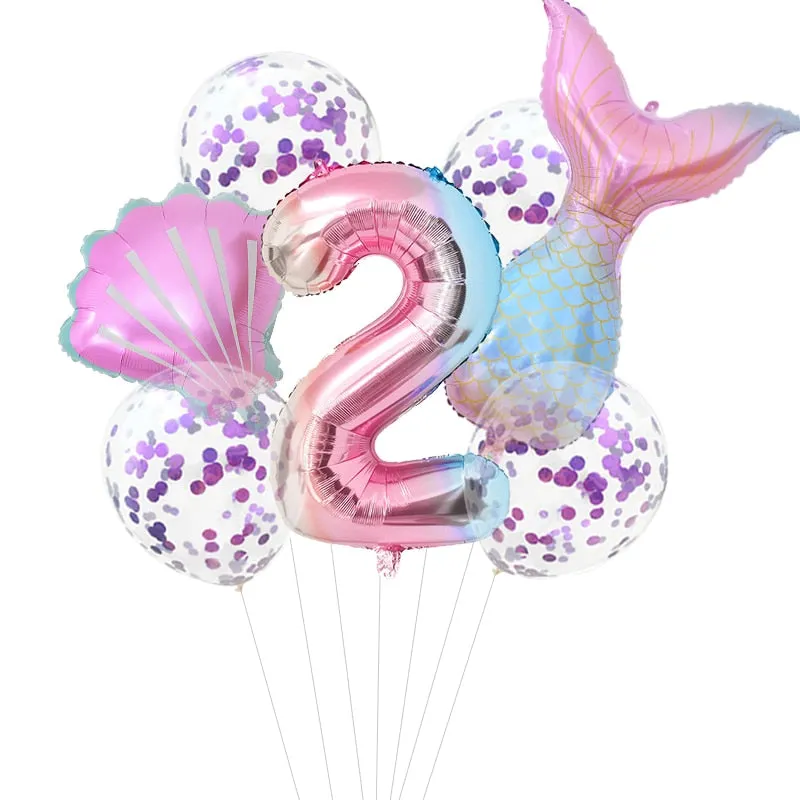 Mermaid Birthday Party Disposable Tableware Set Under The Sea Party Little Mermaid Girls 1st Birthday Decoration Shell Balloons