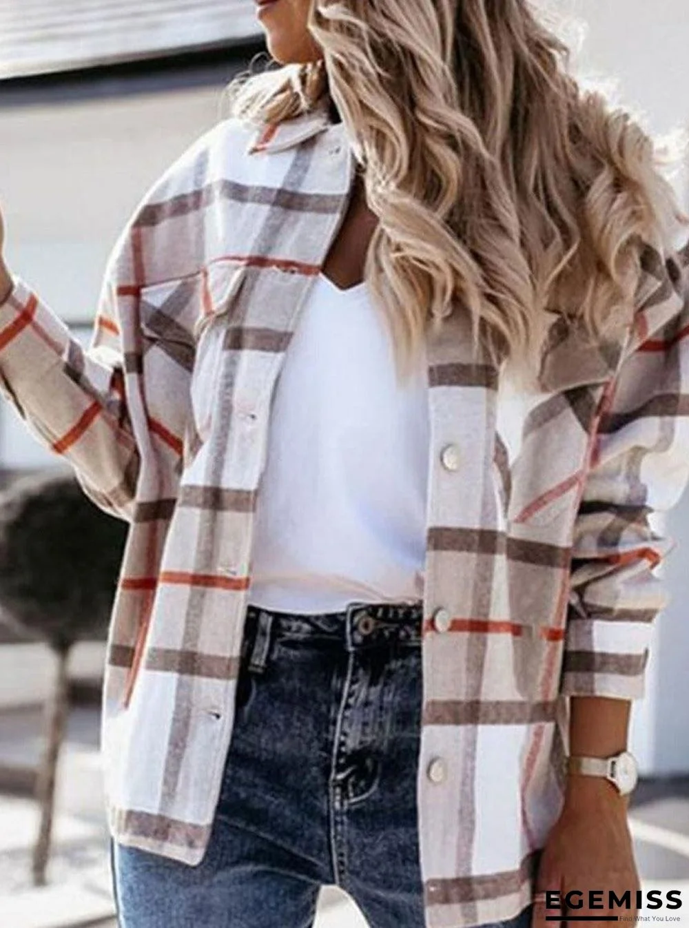 Loose Casual Woolen Plaid Coat Jacket | EGEMISS