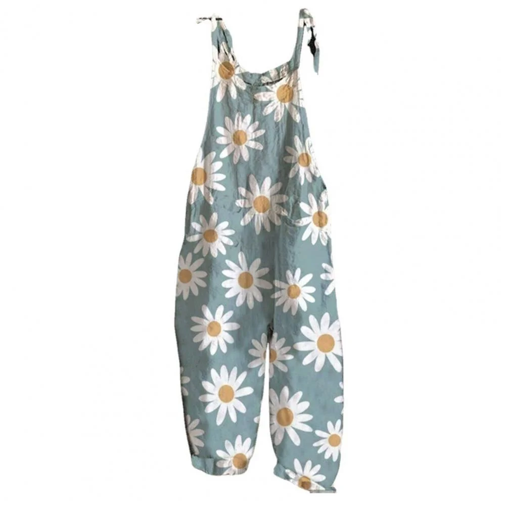 Women Jumpsuit Women's Summer Street Flower Printed Sling Design Thin Summer Vintage Loose Floral Print Rompers Women Bodysuit